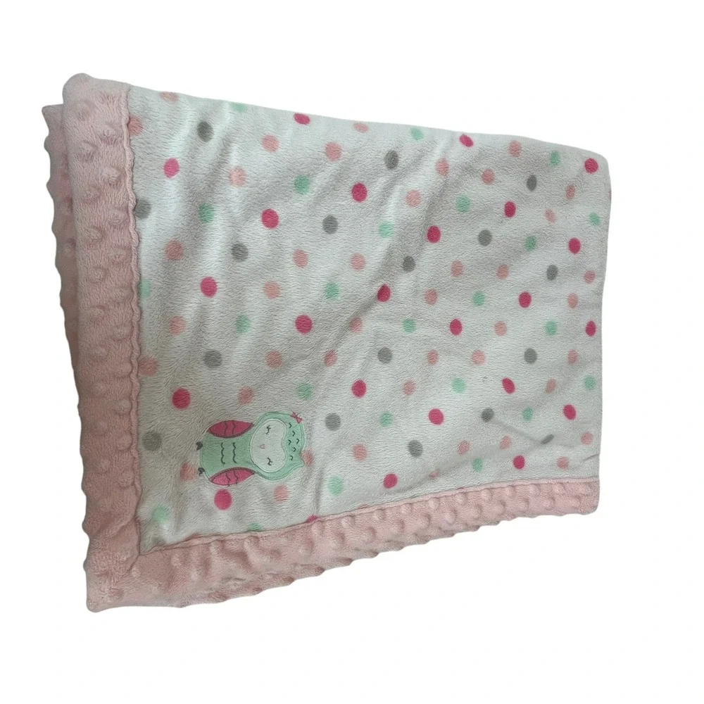 Carters Child of Mine Pink Dot Owl Baby Blanket Thick Warm‎ Green White